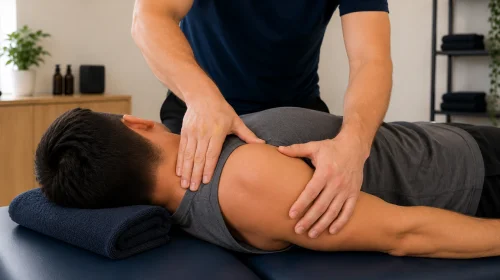 Sports therapist providing neck and shoulder pain treatment in Richmond to improve mobility and reduce muscle tension